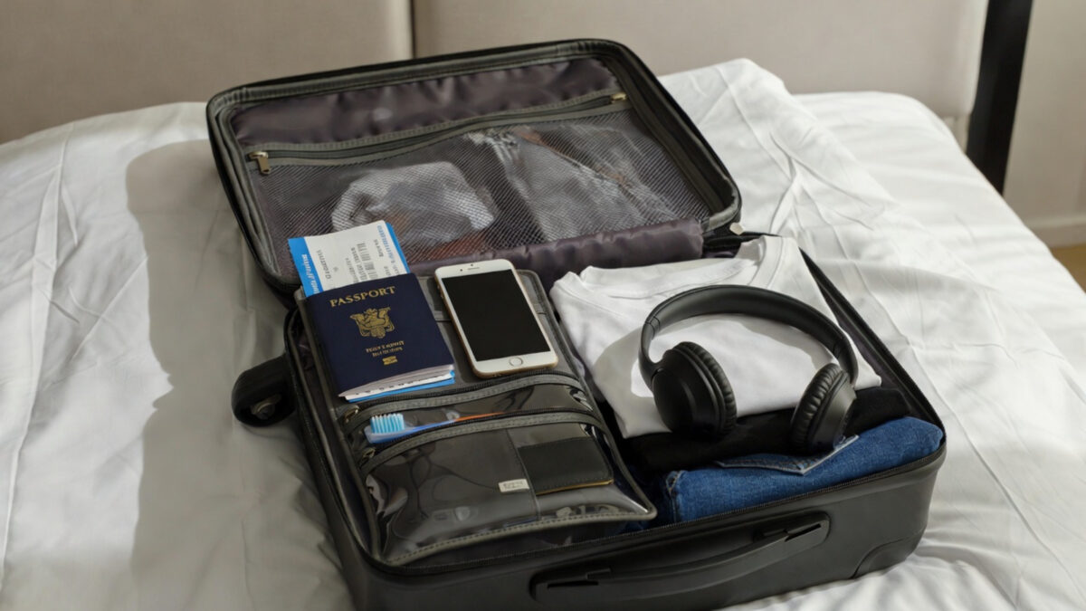 Equipaje de mano bien organizado para viajar en avión