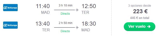 Vuelos directos Madrid-Terceira