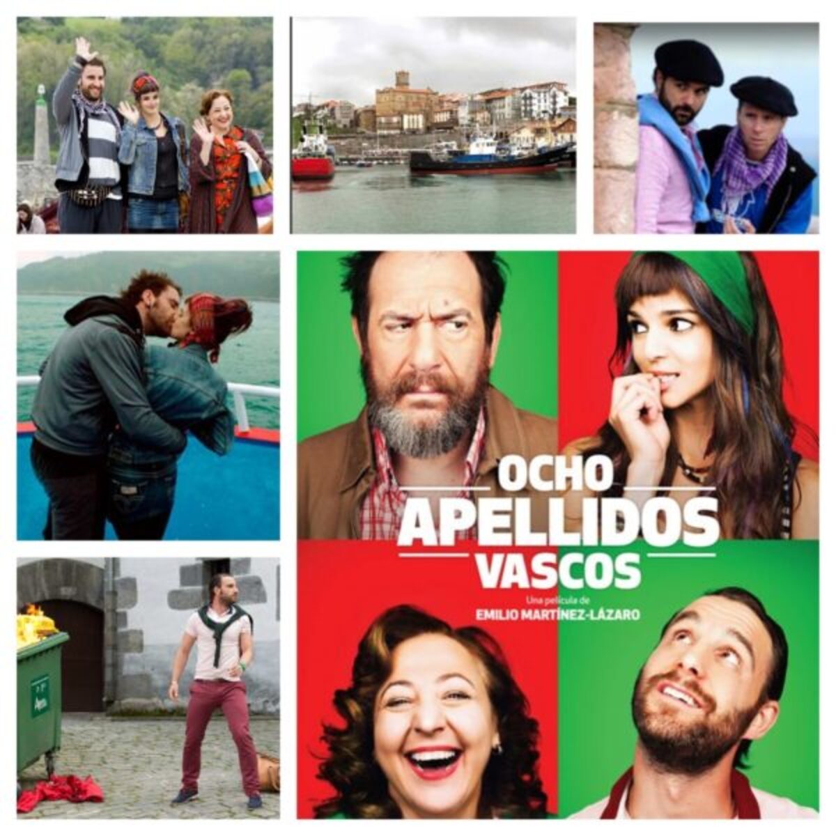 Ruta por las localizaciones de Ocho apellidos vascos en Euskadi Collage con escenas de Ocho apellidos vascos y localizaciones de la costa vasca