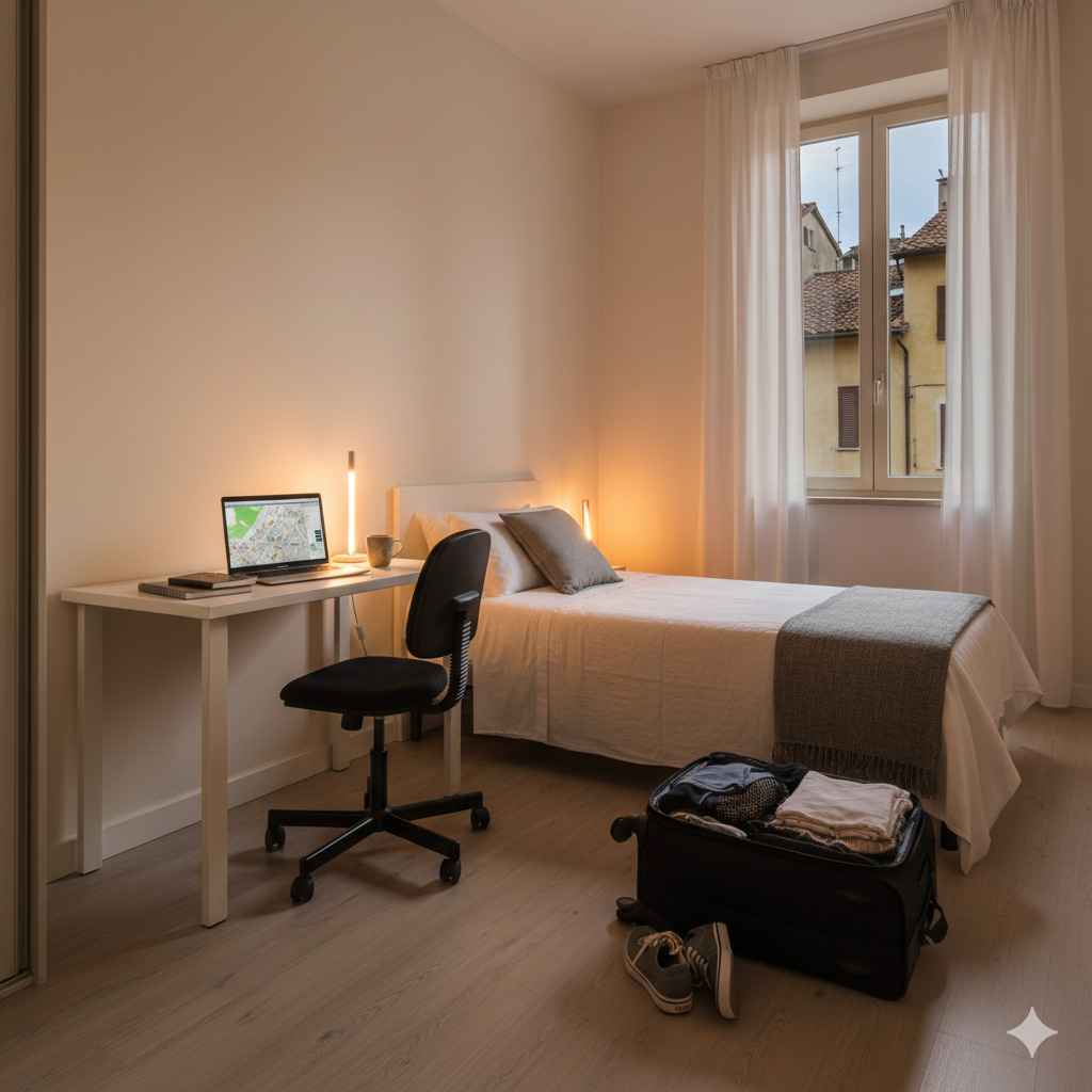 Alojamiento temporal para estudiantes Erasmus en Italia durante los primeros días.