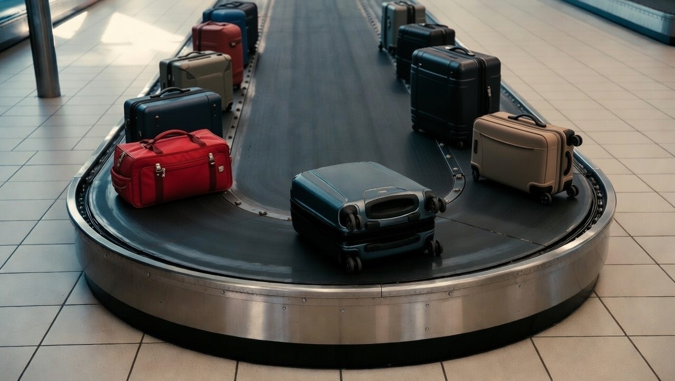 Maletas circulando en la cinta de equipaje de un aeropuerto europeo