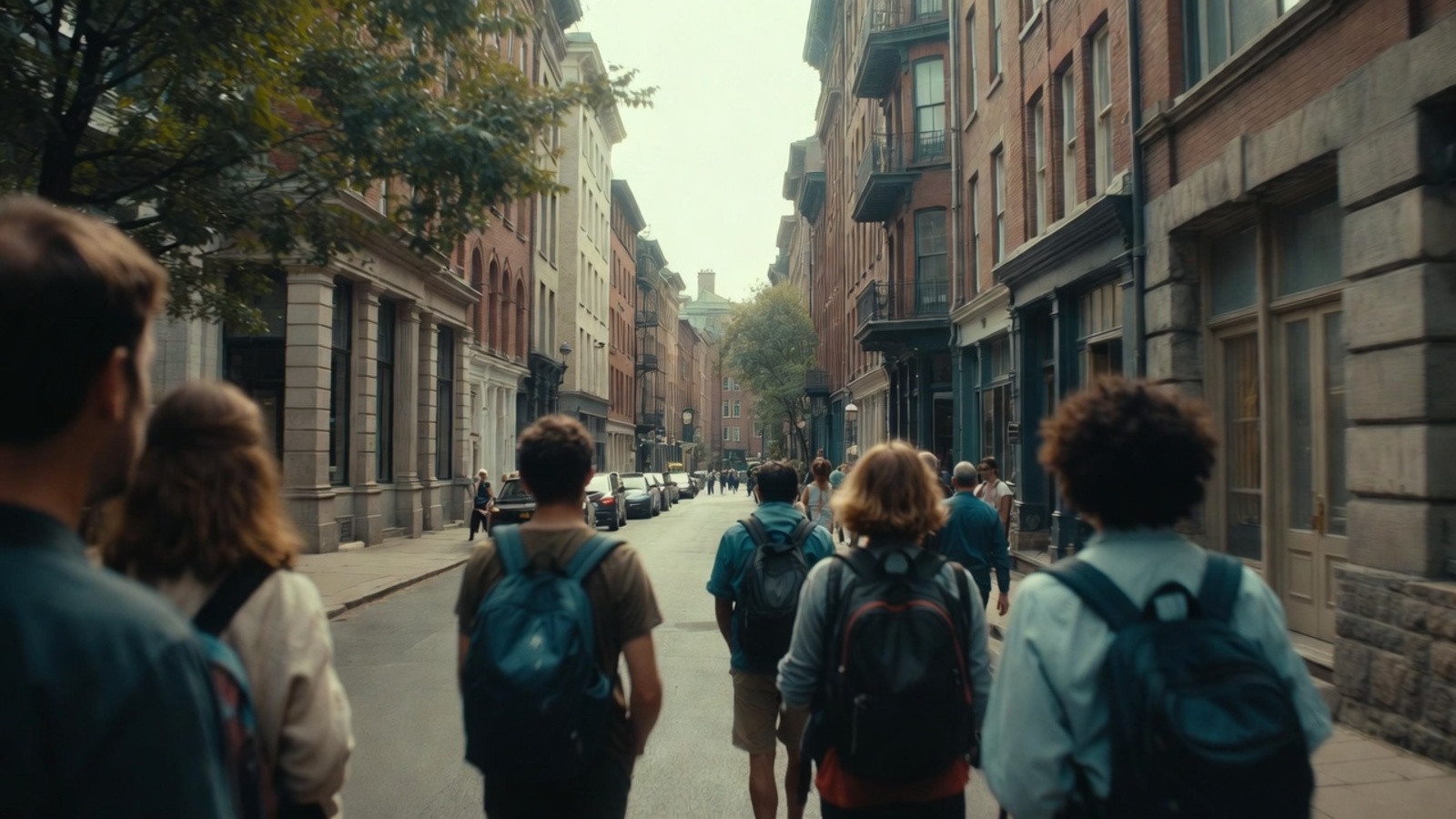Grupo de viajeros caminando por una ciudad histórica durante un free tour